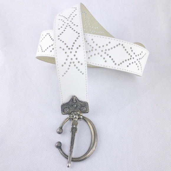 Vintage Rare French Belt Womens Small White Laser Cut Croute de Cuir - Picture 1 of 4